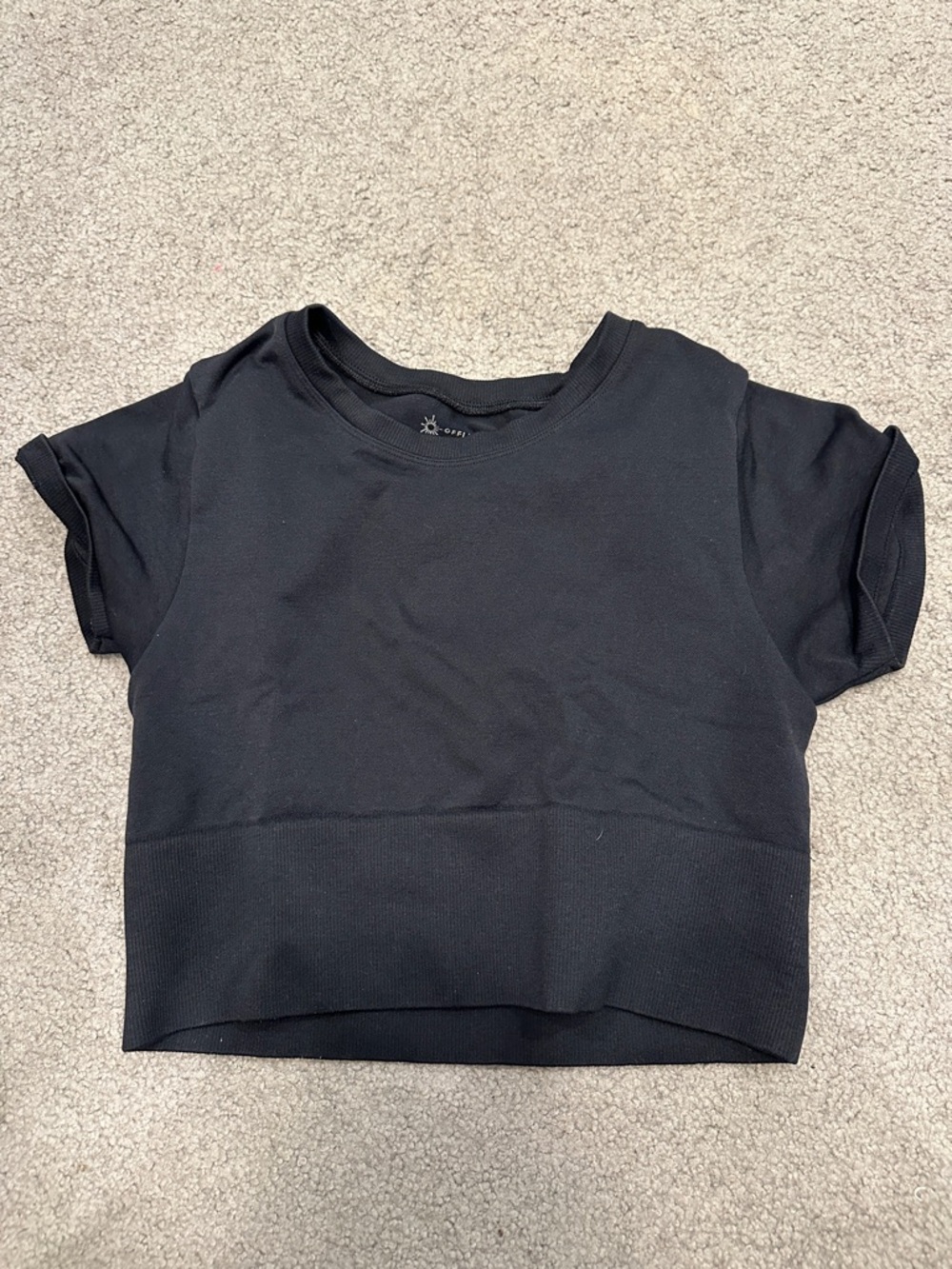 Aerie Black Cropped Seamless Short Sleeve Top